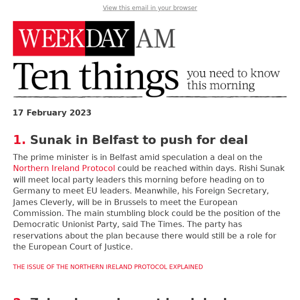 Sunak in Belfast to push for deal