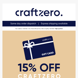 15% Off Craftzero Gift Cards | Perfect for Father's Day 🎁