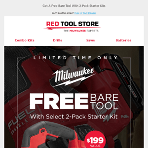 Milwaukee 2-Pack Starter Kit + FREE Bare Tool = Huge Savings