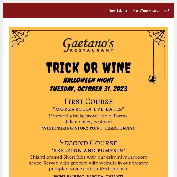 Trick or Wine Reservations are going fast! 👻
