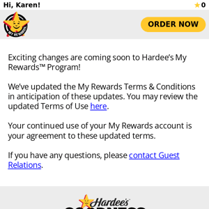 Updates to My Rewards™ Terms & Conditions