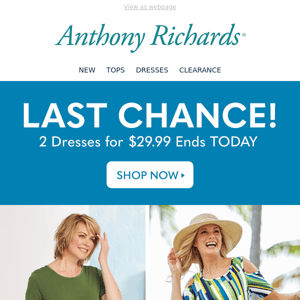 Last Chance! 2 Dresses for $29.99 ends TODAY