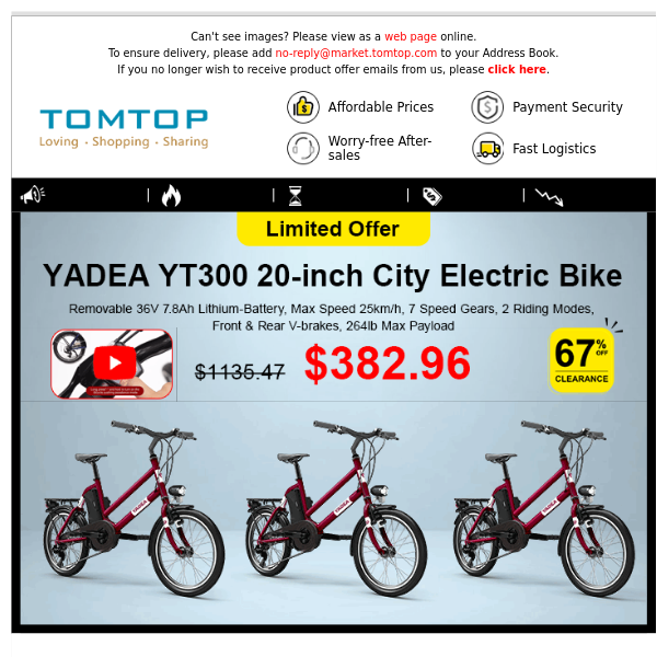 Tomtop electric online bike