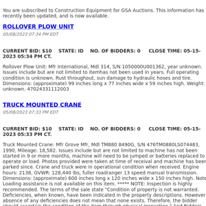 GSA Auctions Construction Equipment Update