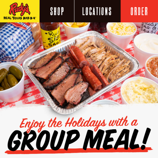 Hit the holiday party jackpot with a Rudy's Group Meal!