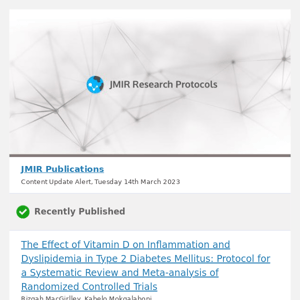 [JRP] The Effect of Vitamin D on Inflammation and Dyslipidemia in Type 2 Diabetes Mellitus: Protocol for a Systematic Review and Meta-analysis of Rand