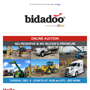 Online Auction Tomorrow - Excavators, Skid Steers, Scissor Lifts, Trucks, and More - No Reserve and No Buyer's Premium