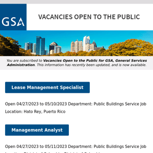 New/Current Job Opportunities at GSA Open to the Public (All U.S. Citizens)