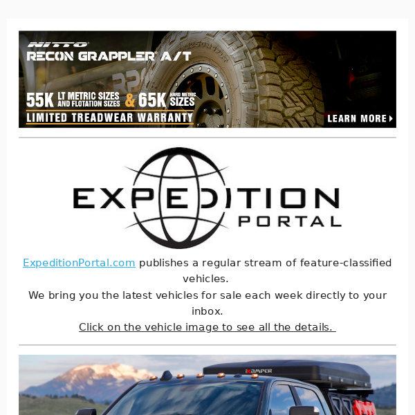 Expedition Portal Classifieds from this week, including two AEV Prospectors, and news about the new Kuat IBEX Panel Kit.