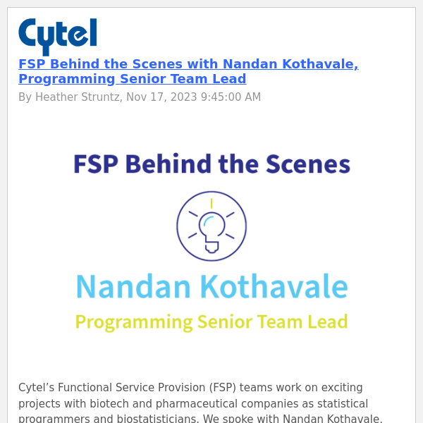FSP Behind the Scenes with Nandan Kothavale, Programming Senior Team Lead