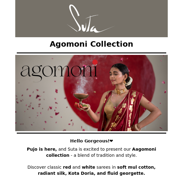 Aagomoni: Embrace the Essence of Pujo with Suta!