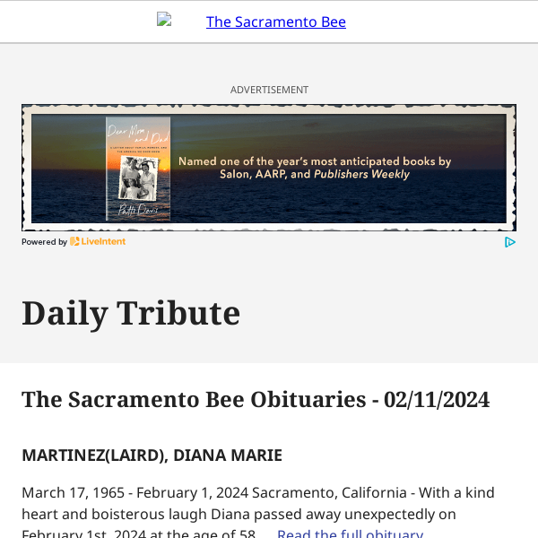 The Sacramento Bee Obituaries - 02/11/2024