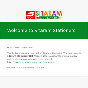 Your Sitaram Stationers account has been created!