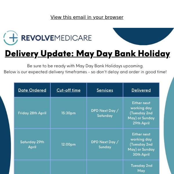 Important Notice: May Day Bank Holiday Delivery