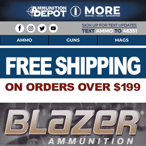 223, 9, 45ACP on Sale + Free Shipping!