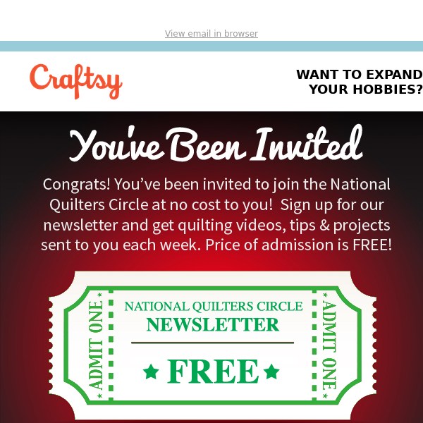 ✔ Congrats!  You’ve been invited to get FREE quilting videos, tips & projects.