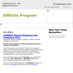 Affiliate Program : Last Days for 20% Discount on Medicine eBooks...