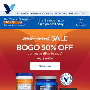 BOGO 50% off our best-selling brands for The Vitamin Shoppe!