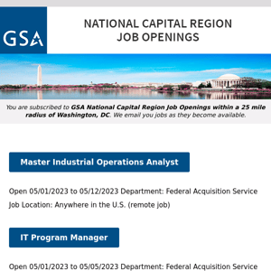 New/Current Job Opportunities in the GSA National Capital Region