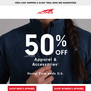 50% off apparel & accessories 🎽