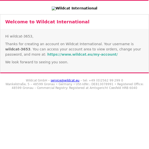 Your Wildcat International account has been created!