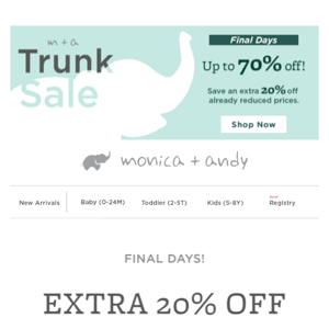 Limited time only—EXTRA 20% off Trunk Sale 🎉