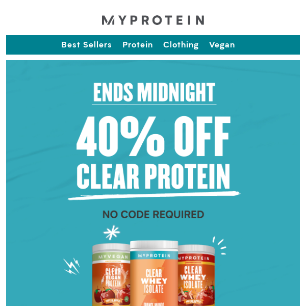 40% off Clear Protein ends midnight ⏲️