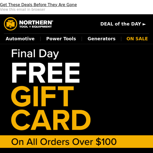 Final Day Alert: Free Gift Card On Orders Over $100