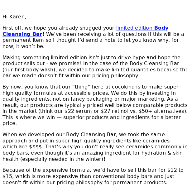 Why Body Cleansing Bar isn’t coming back