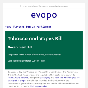 Vape flavour ban - what happened in Parliament this week