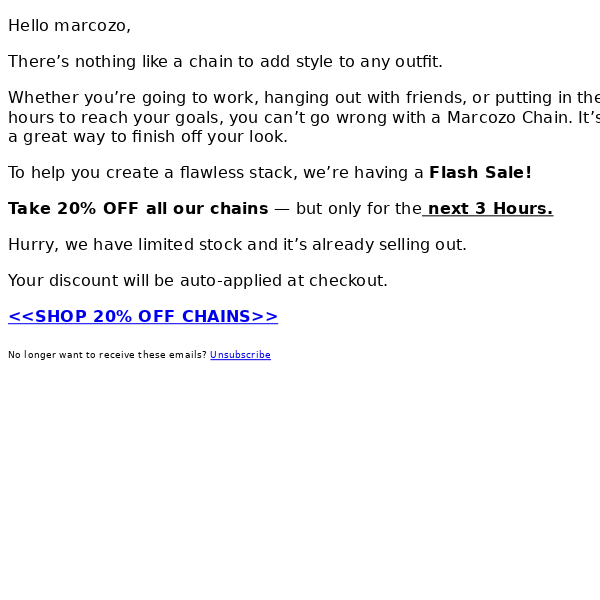 ⚡ FLASH SALE: 20% Off Chains