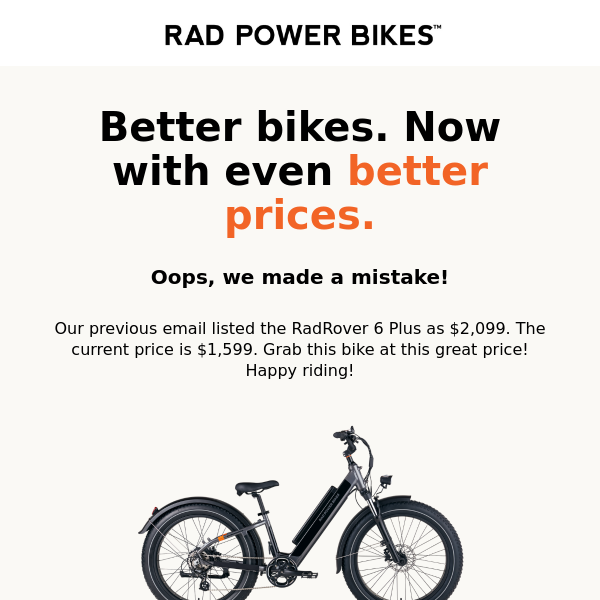 Price Correction: RadRover 6 Plus