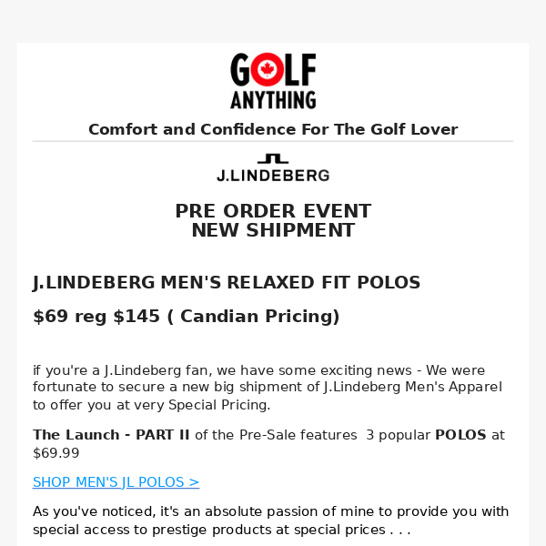 Exclusive - $69 J.Lindeberg Polos - Men's