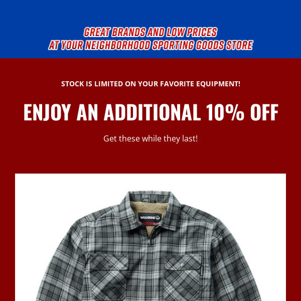 HAPPENING NOW: SAVE AN EXTRA 10% ON YOUR SPORTING NEEDS