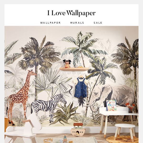 Go on safari with our Vintage Explorer mural 🦒🌴