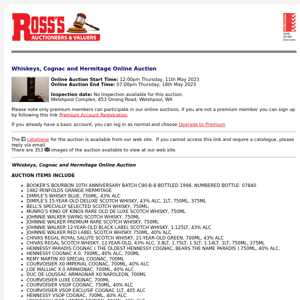 *CLOSING SOON* Ross's > Whiskeys, Cognac and Hermitage Online Auction 18/05/23