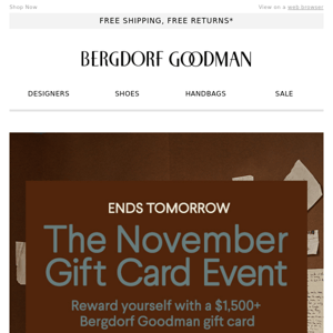 Ends Tomorrow - The BG November Gift Card Event!