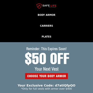 Reminder: Your $50 OFF Code Expires Soon!