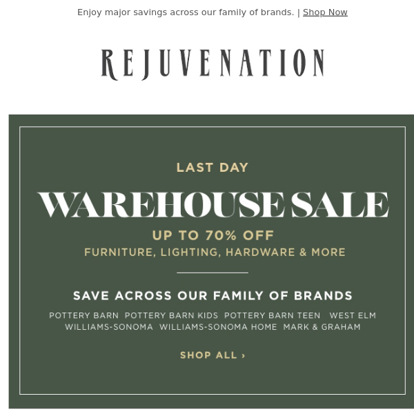 Hours left! Up to 70% off Warehouse Sale deals