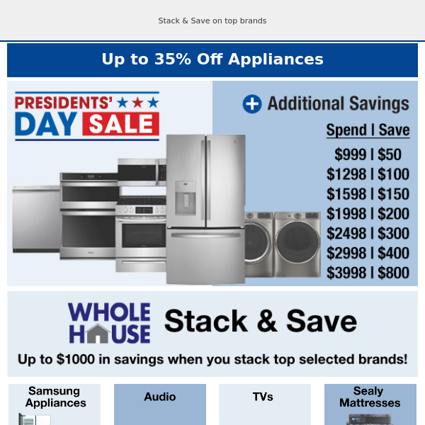 Presidents' Day Appliance Sale - Up to 35% Off!