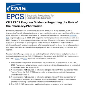 CMS EPCS Program Guidance Regarding the Role of the Pharmacy/Pharmacist