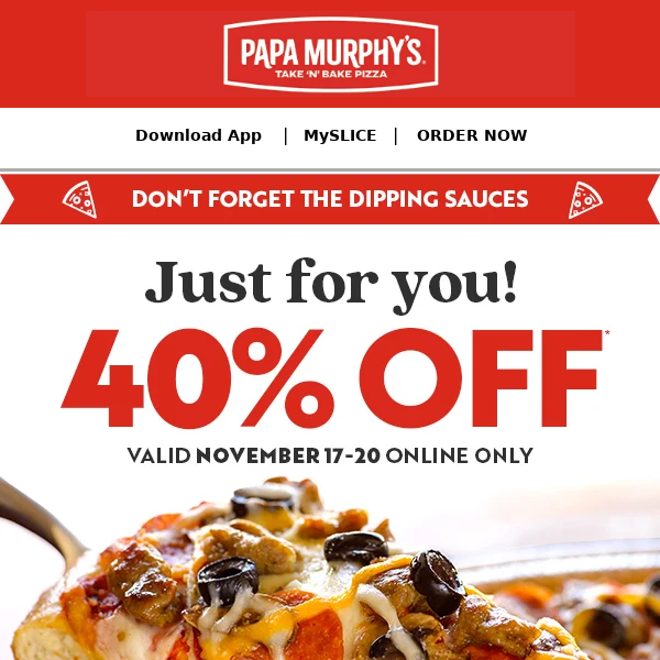 🍕 Hurry! 40% Off Pizza Starts Now! 🍕