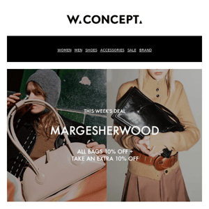 This Week's Deal: MARGESHERWOOD - All Bags 10% Off + Extra 10% Off & More!