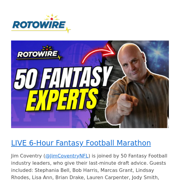 Fantasy Football Marathon is LIVE: 50 Experts Join Jim Coventry