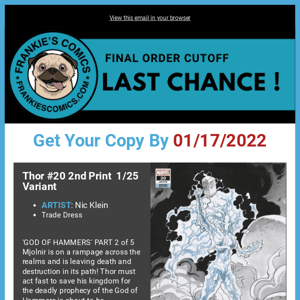 Last Chance to grab Thor #20 2nd Print 1/25 Variant