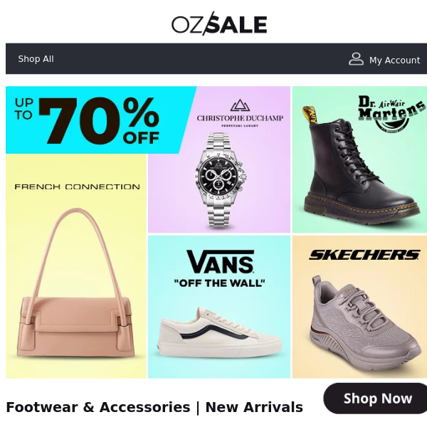 NEW Arrivals 👉 Footwear & Accessories Up To 70% Off