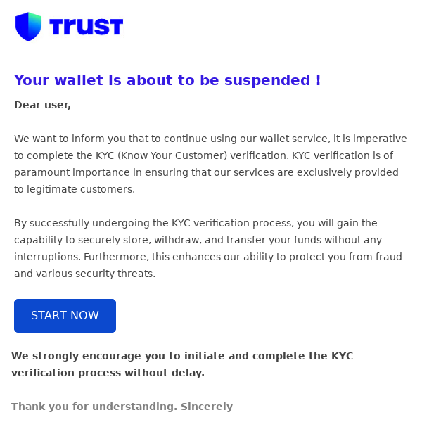 Your wallet is about to be suspended !