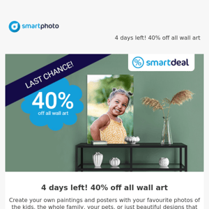 4 days left! 40% off all wall art