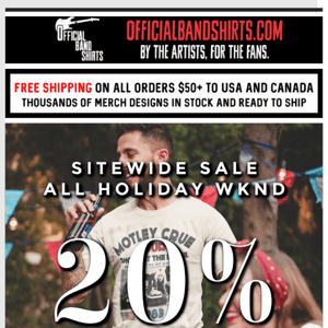 🎆 4th of July Sale This Wknd - 20% OFF all band tees & movie merch 