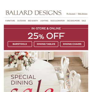 25% off select dining furniture